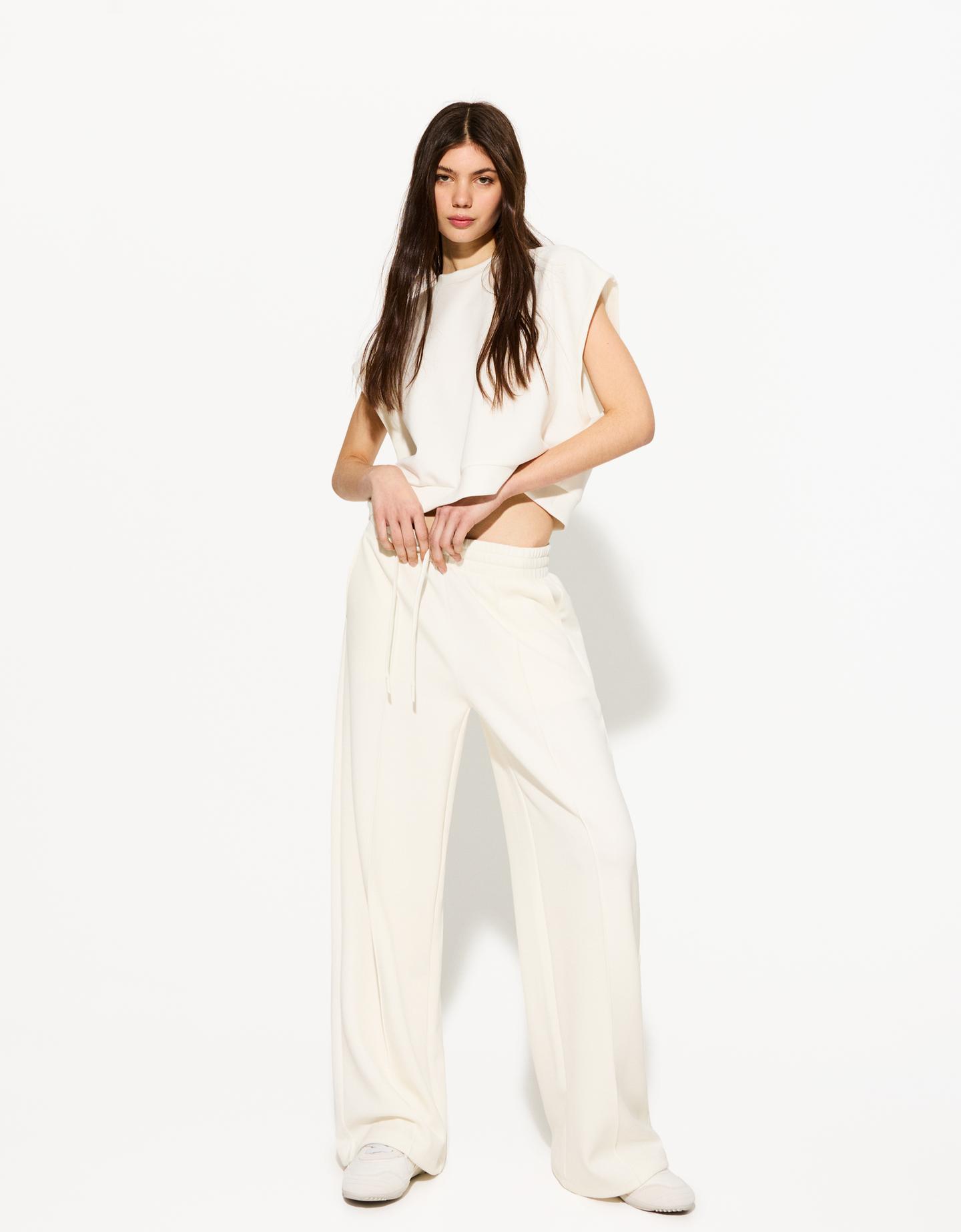 Bershka Wide Leg Hose Mit Weitem Bein Damen Xs Rohweiß günstig online kaufen