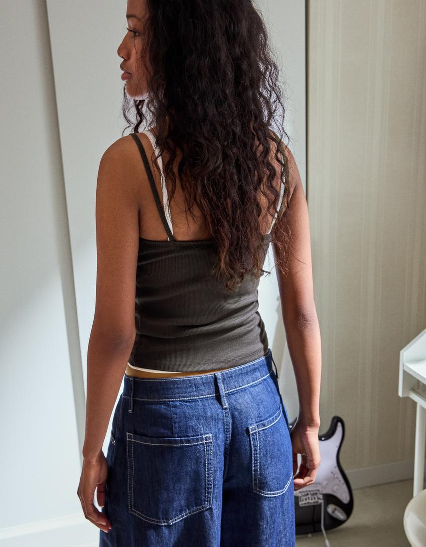 Ruched strappy top-Dark grey