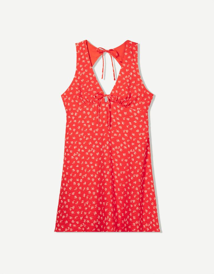 Printed waffle-knit mini dress