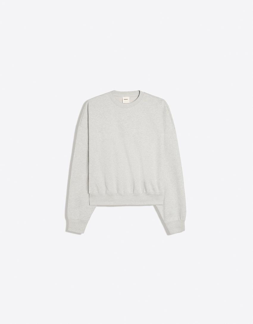 Bisiklet yaka sweatshirt-Gri
