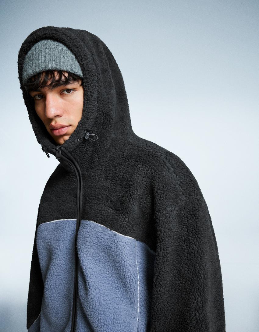 Faux shearling jacket-Light blue