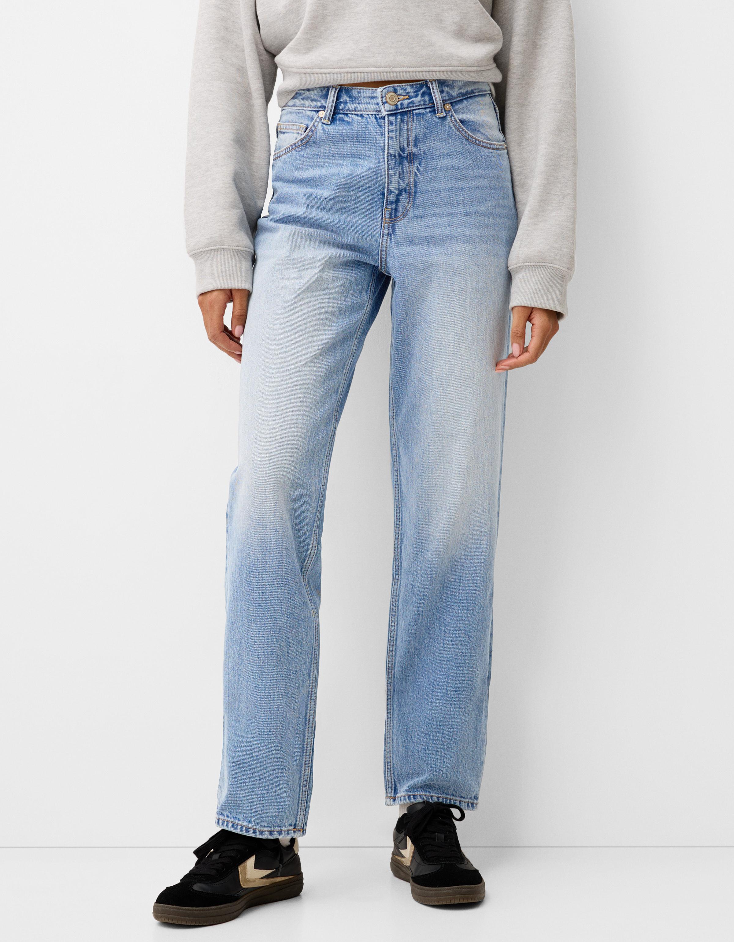 Bershka Mom-Jeans Mit Hohem Bund Damen 32 Ausgewaschenes Blau