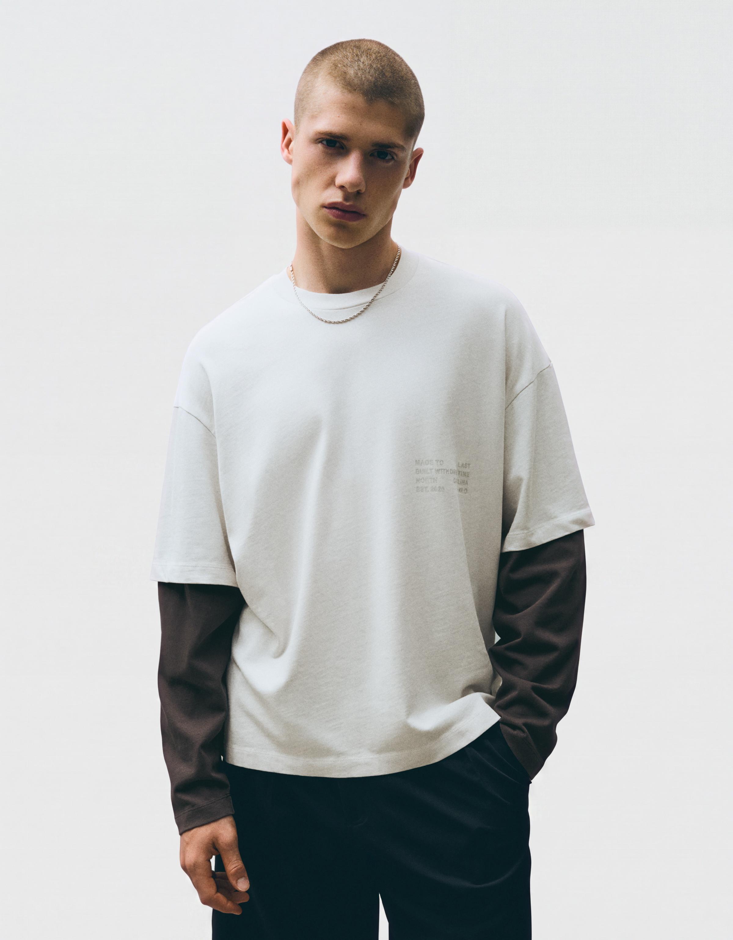 Contrast double-sleeve T-shirt — Grey