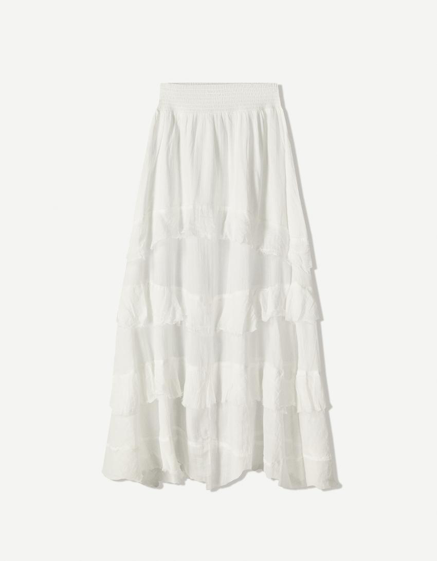 Maxi skirt with ruffles-Cream