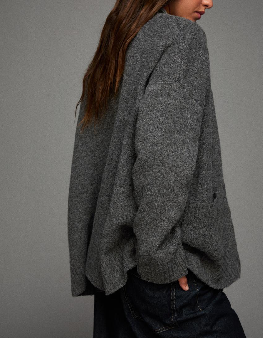 V-neck cardigan-Dark grey-1