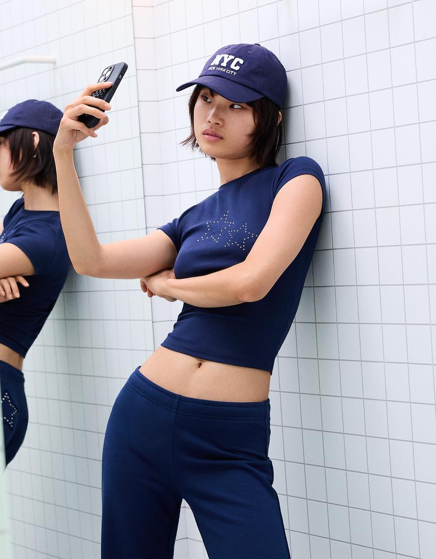 Camiseta manga corta tachas-Azul