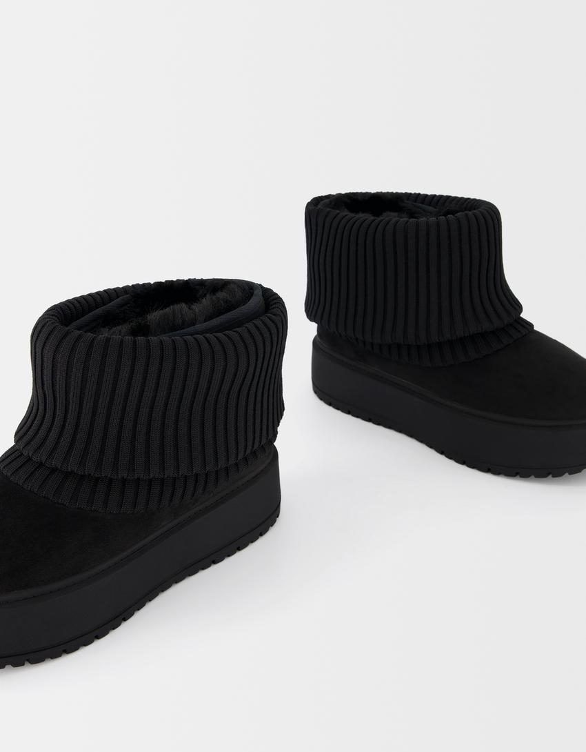 Sock-style platform ankle boots-BLACK-3