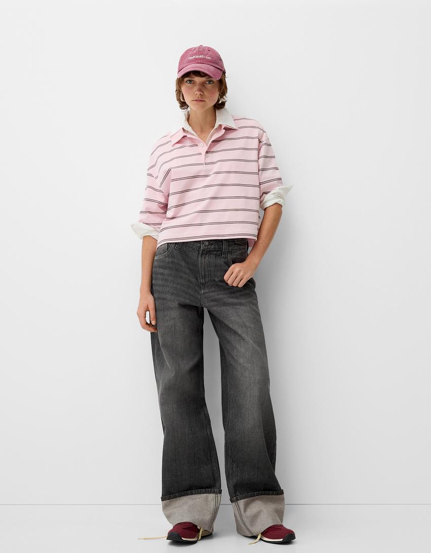 Wide-leg '90s jeans with turn-up hems-Black-0