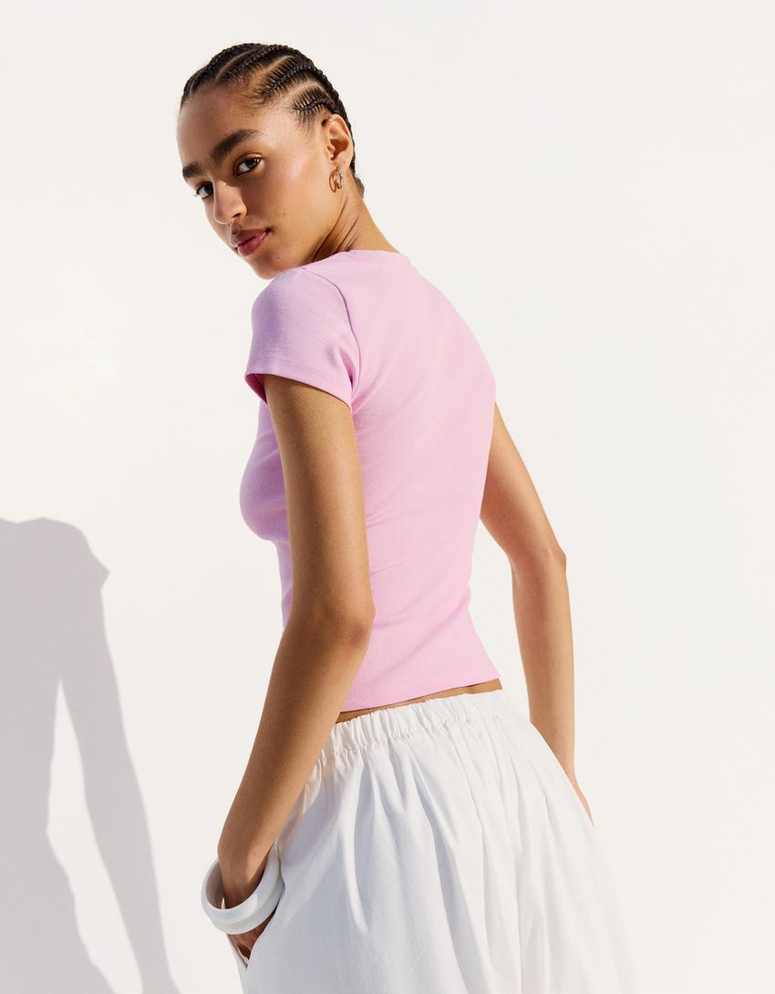 Camiseta manga corta cuello redondo-Rosa