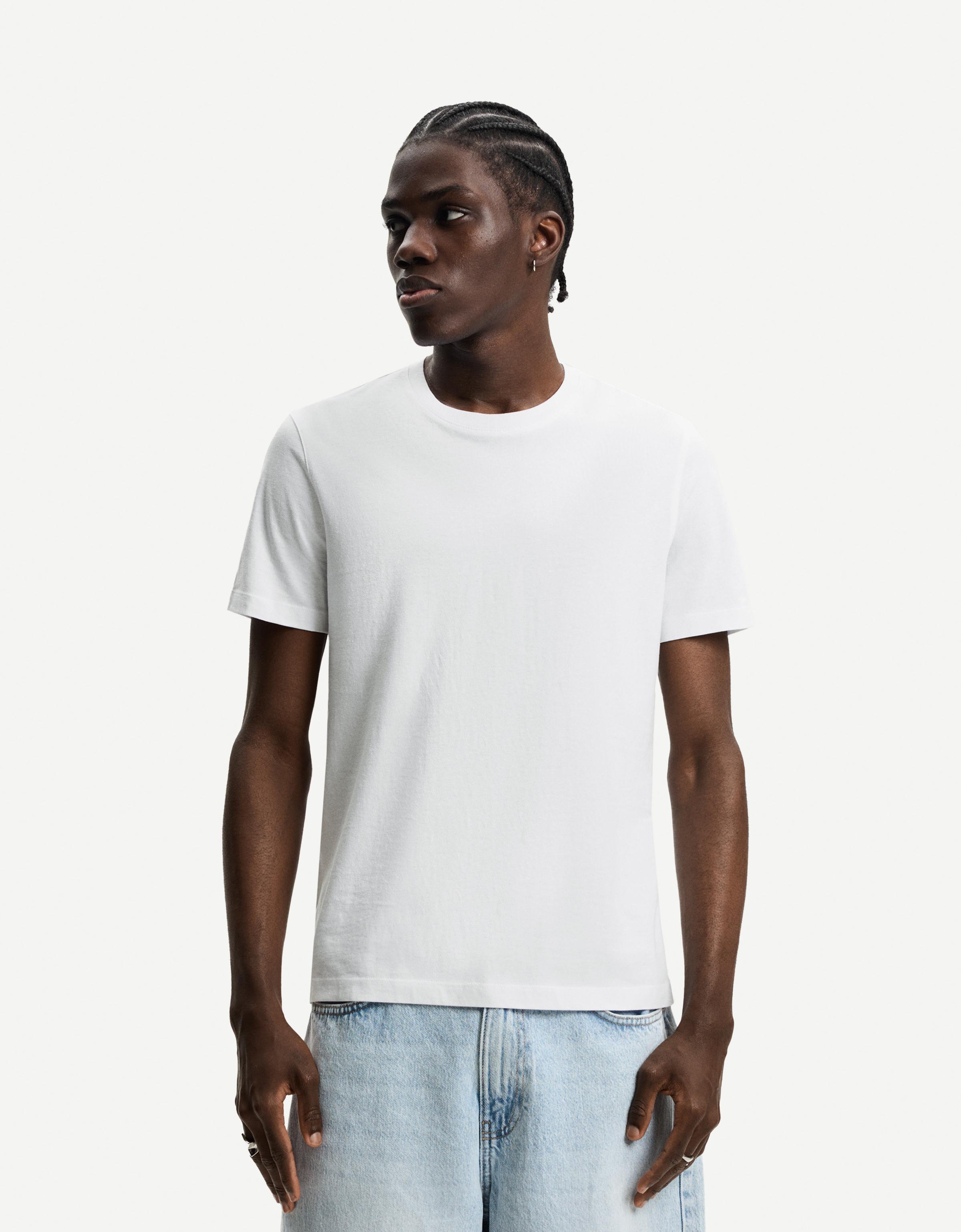 Bershka Basic-T-Shirt Herren L Weiss