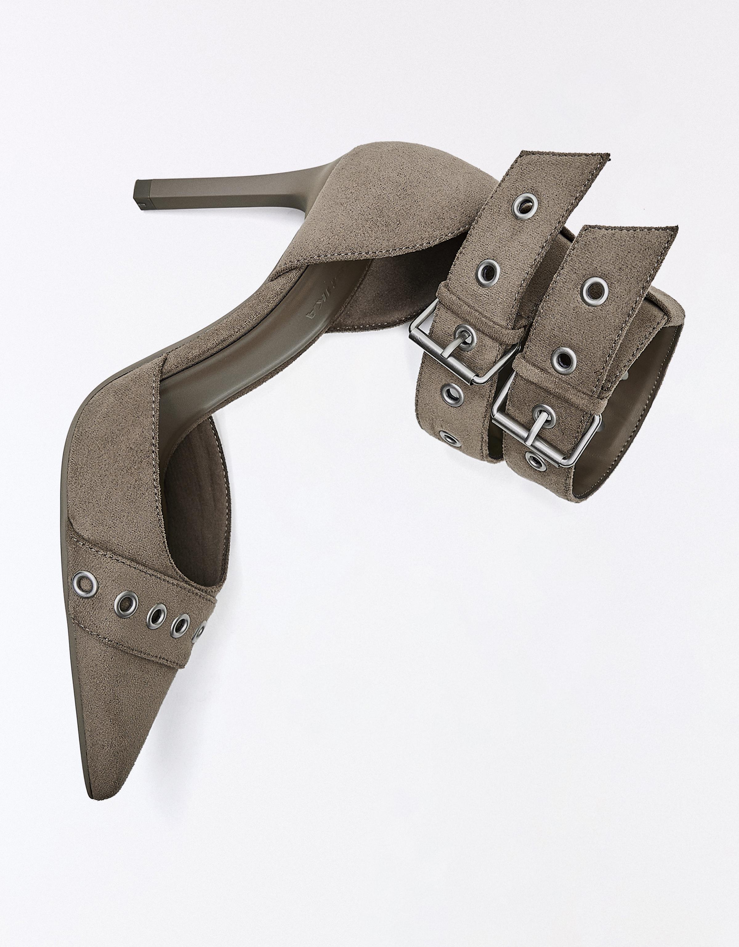 MULTI-BUCKLE ANKLE STRAP HEELS — SAND