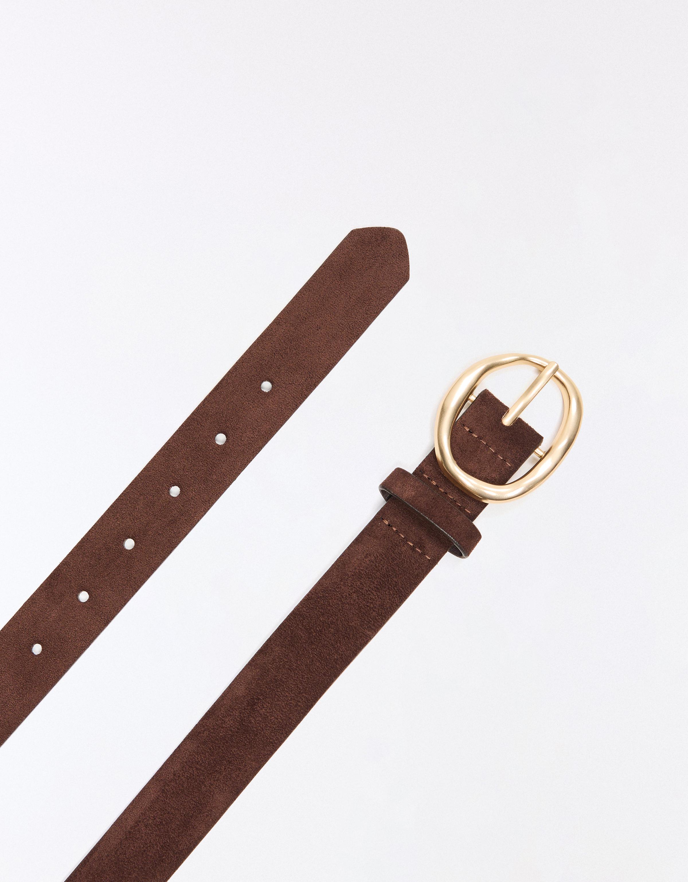 Leather effect belt with buckle — Brown