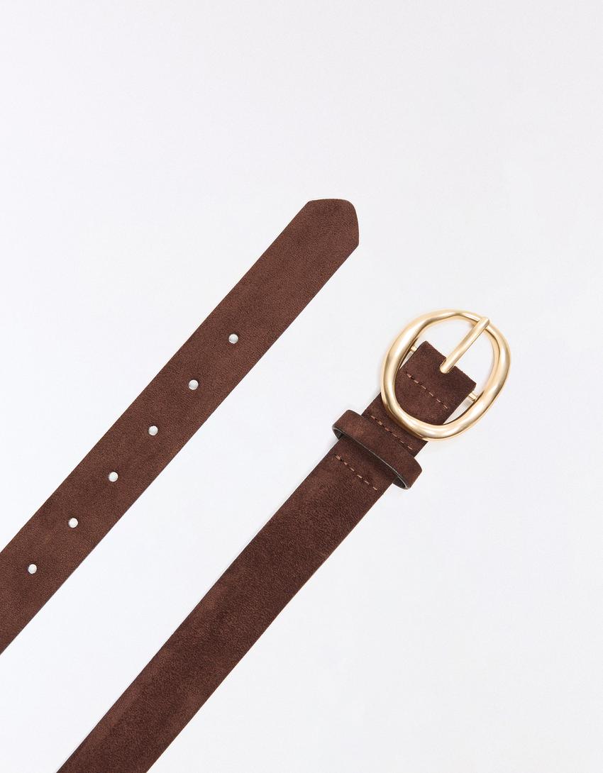 Faux leather belt with buckle-Brown