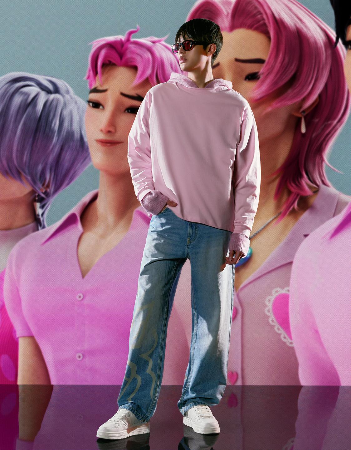 جينز بطبعة K-Pop Demon Hunters Saja Boys الواسع