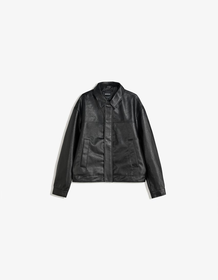 Veste boxy fit en similicuir-Noir-4