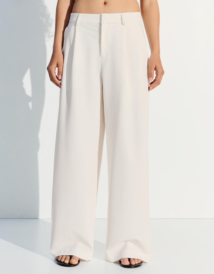 Wijde broek dubbele stof-Ecru
