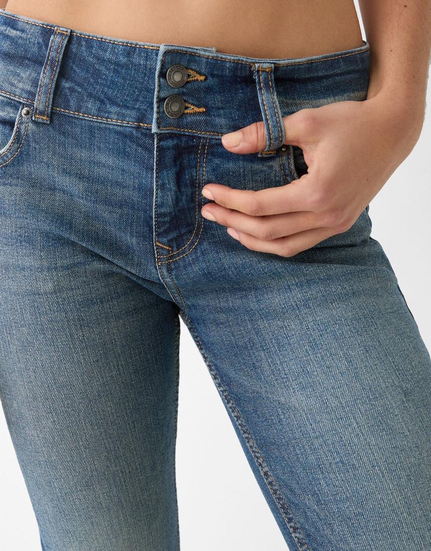 Low waist bootcut jeans-Gewassen blauw-6