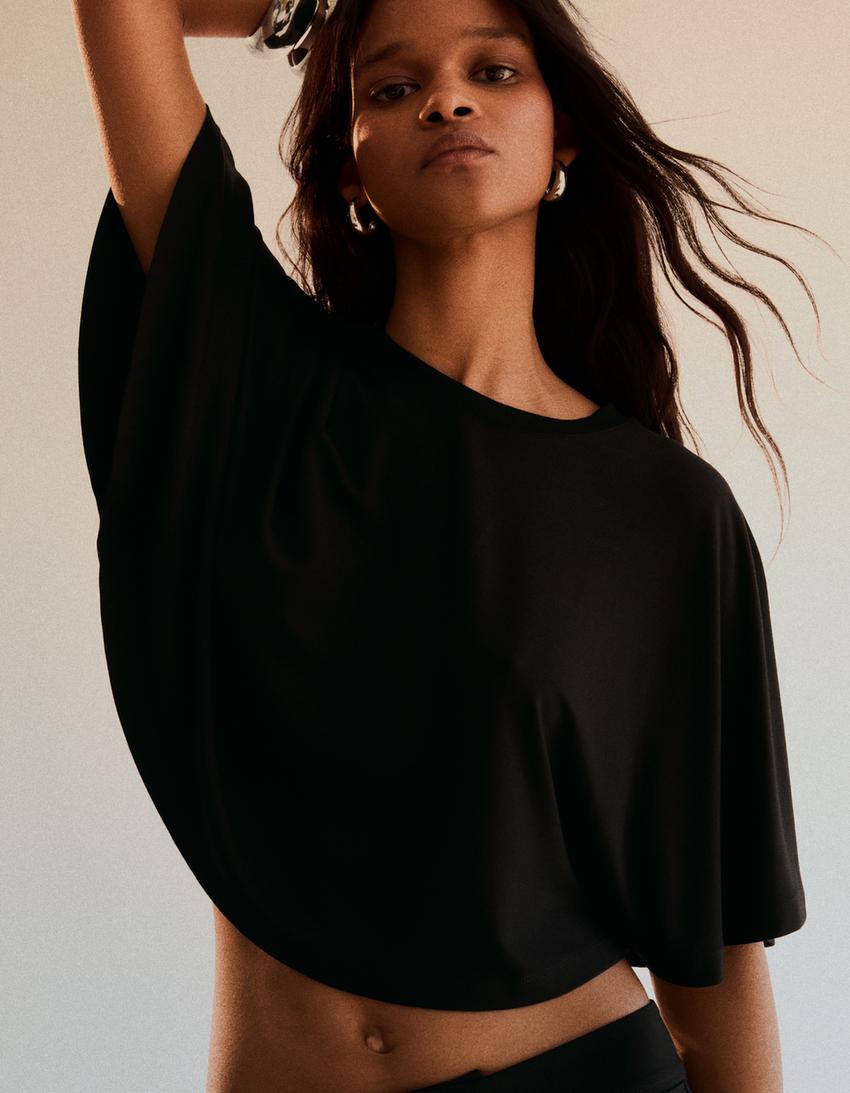 Oversize layered effect T-shirt-Black