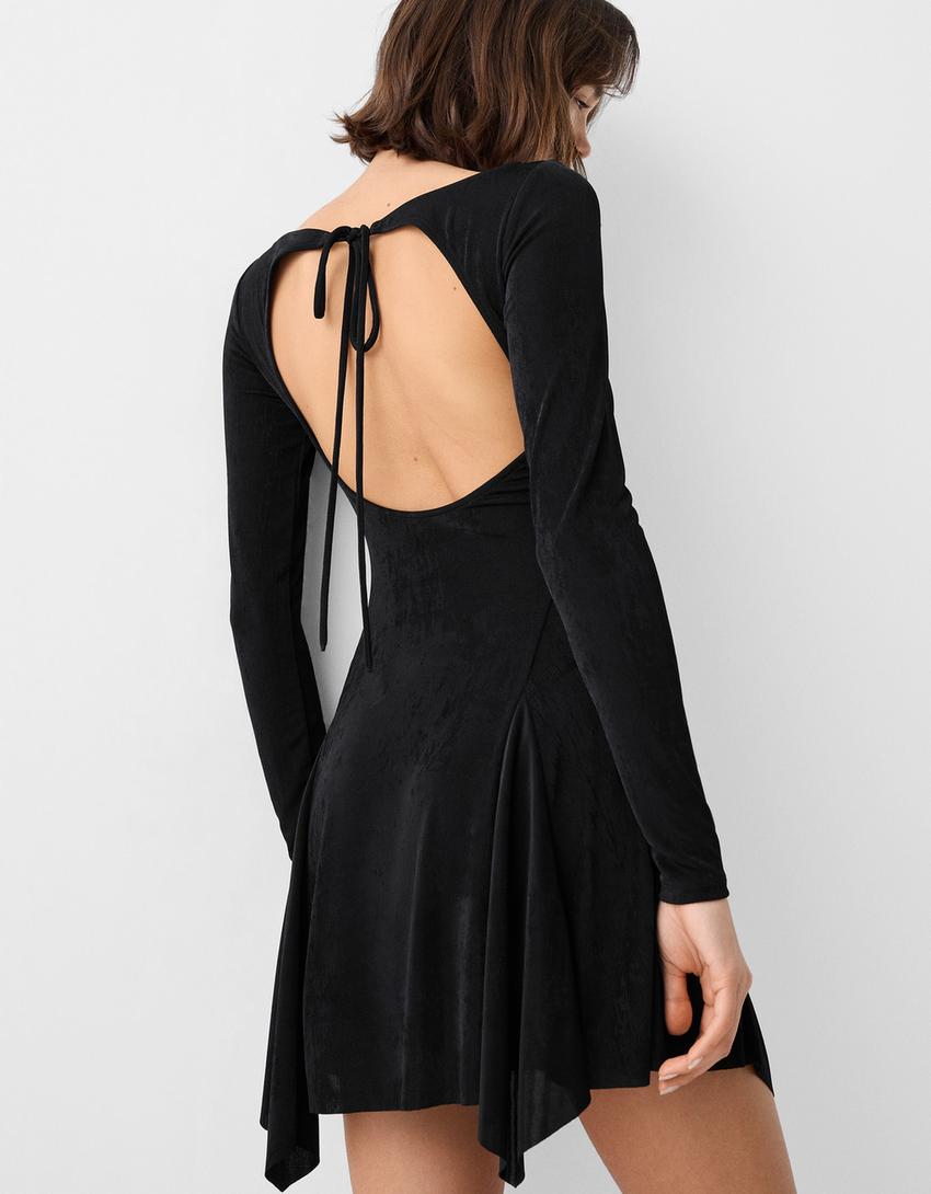 Mini-robe dos nu manches longues-Noir-3