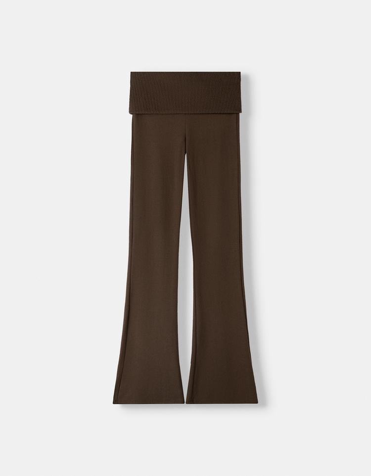 Soft-touch flared trousers with fold-over waist