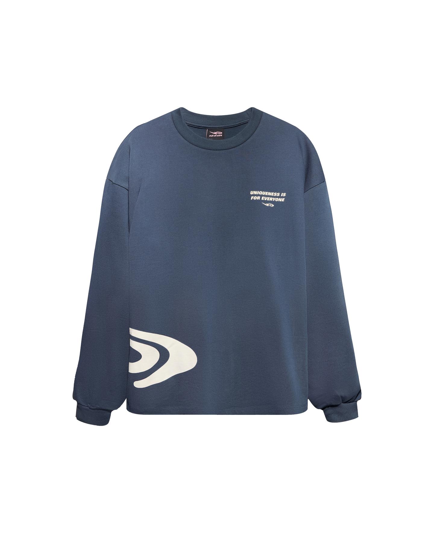 Bershka koszulka z długim rękawem i nadrukiem out of core granatowy