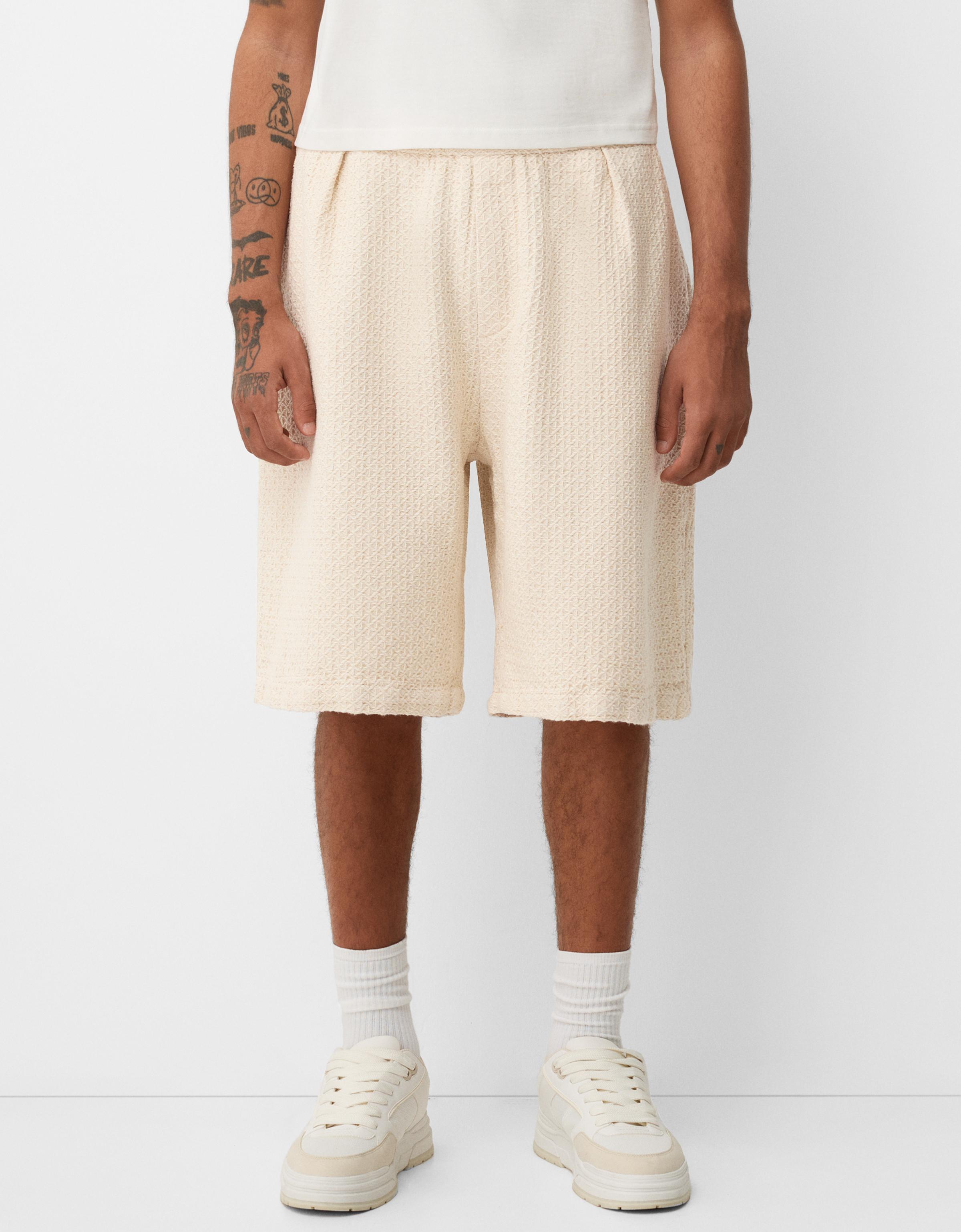 Bershka Jogger-Bermudashorts Mit Strukturmuster Herren Xs Sandfarbe