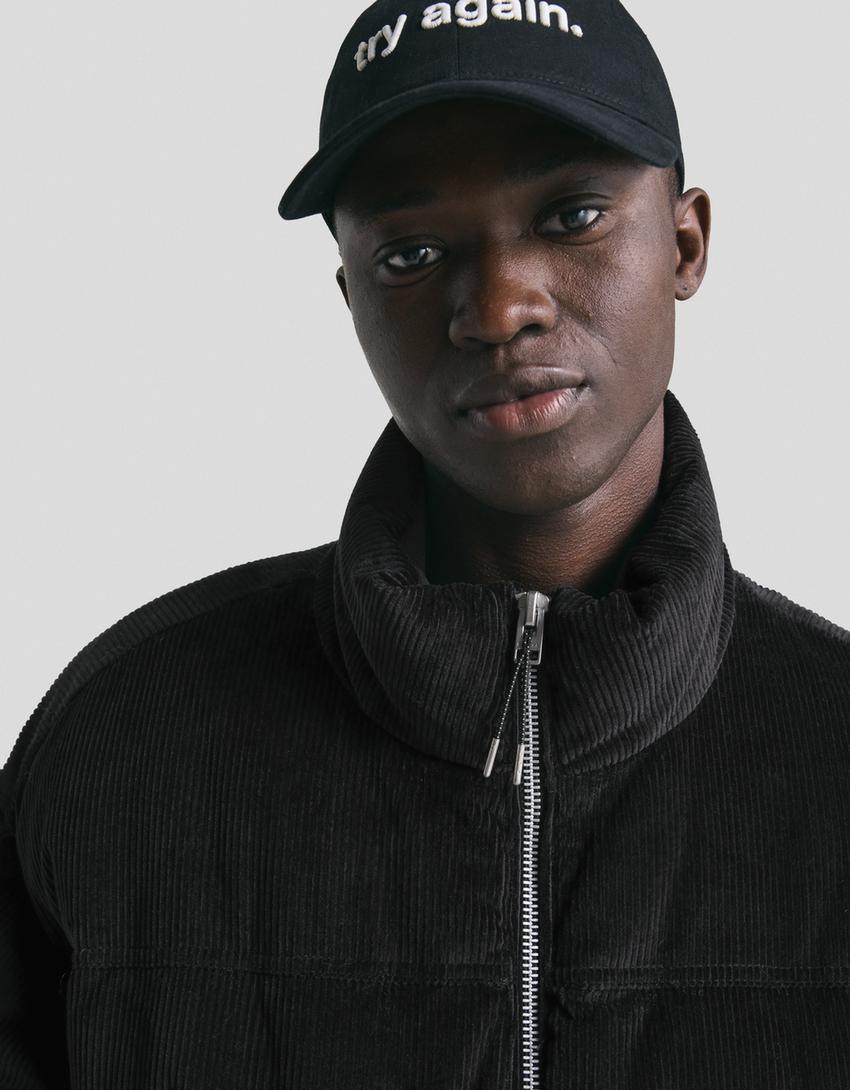 Corduroy puffer jacket-Black