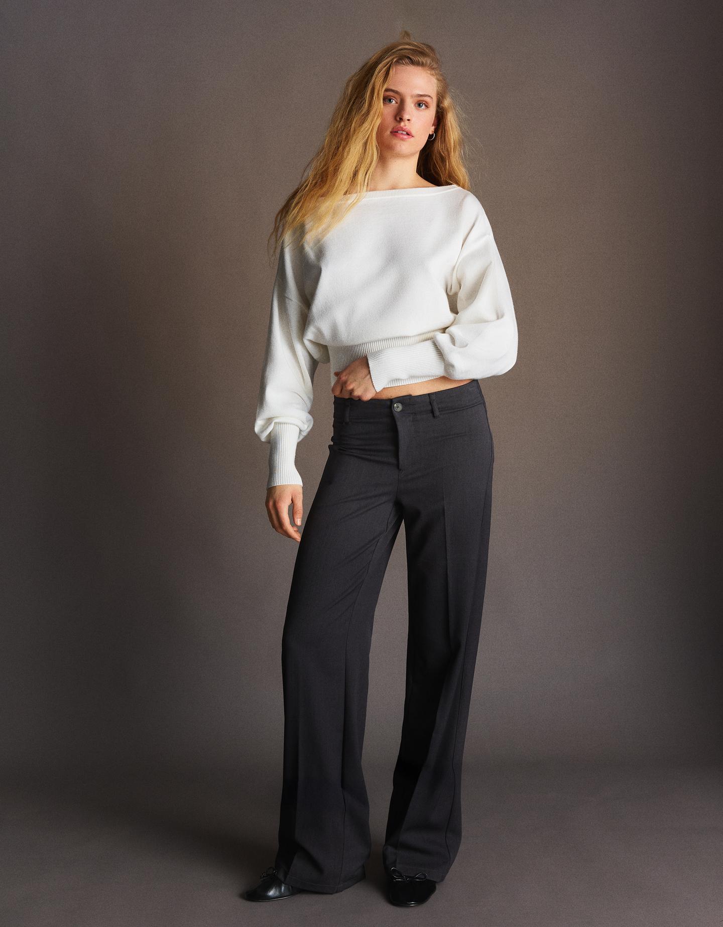 Bershka spodnie wide leg ciemnoszary