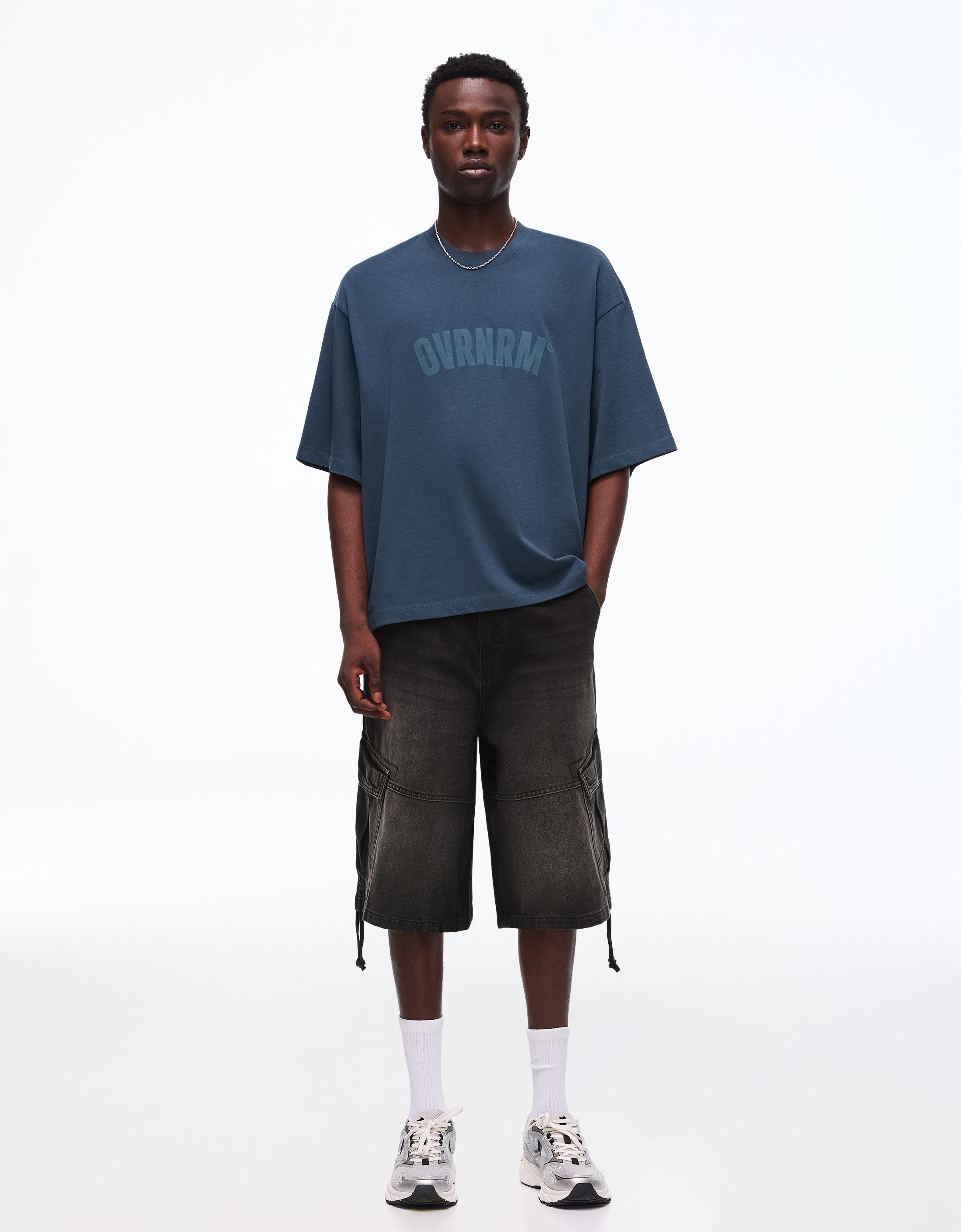Denim cargo parachute Bermuda shorts — Black