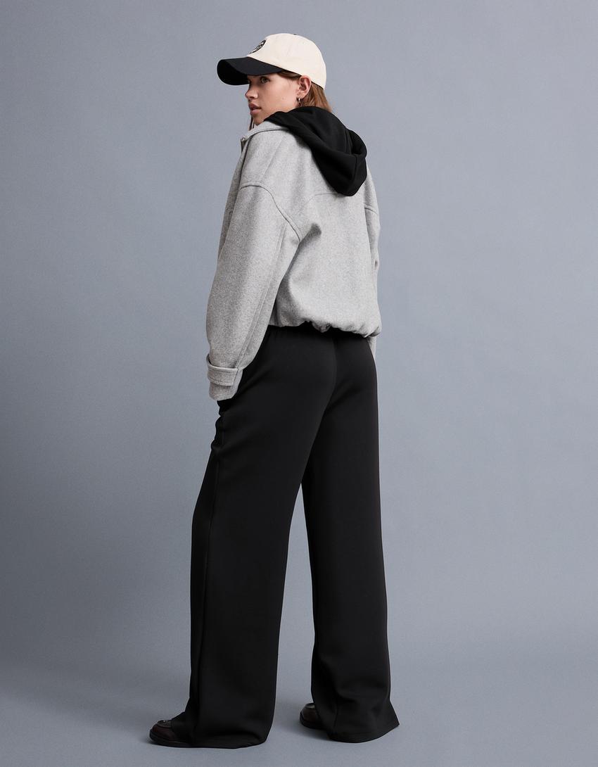 Soft touch wide-leg trousers-Black