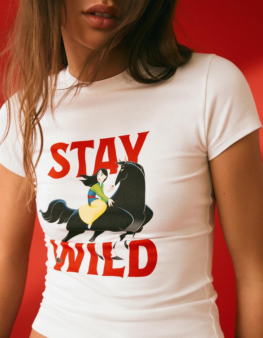 Kaus Mulan lengan pendek bergambar-Putih semu