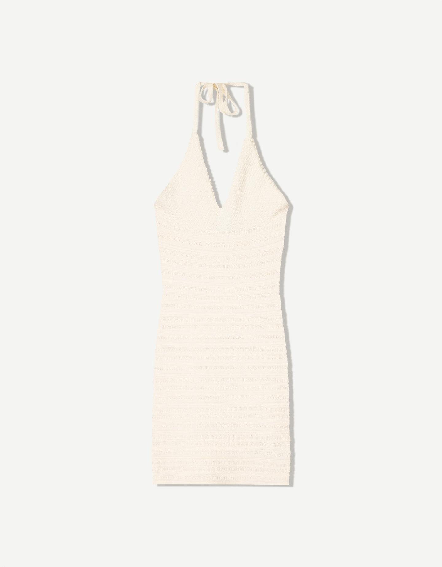 Bershka Vestido Mini Rústico Crochet Mujer S Crudo