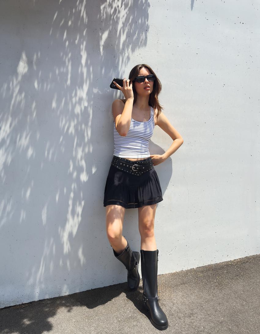 Sleeveless ribbed T-shirt-White-1