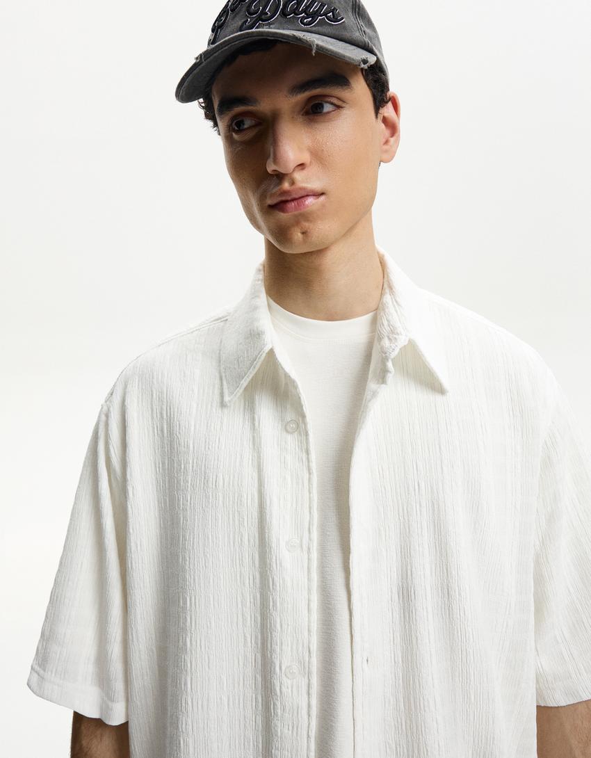 Camisa manga corta boxy textura-Blanco roto-3