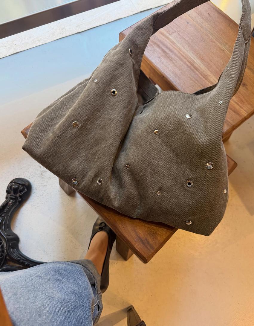 Sac porté épaule clous-Kaki