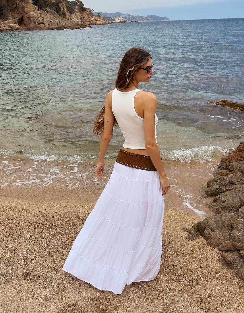 Rustic midi skirt-White-2