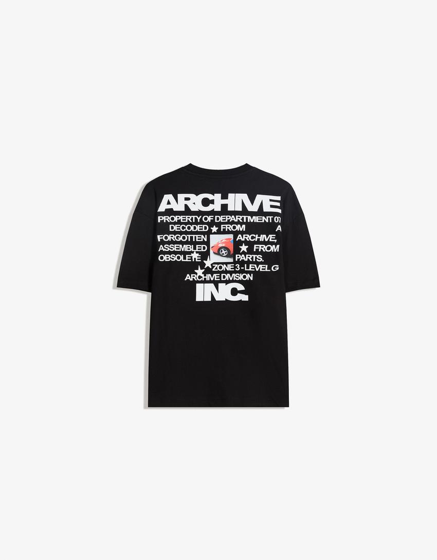 T-shirt met print en korte mouw-Zwart