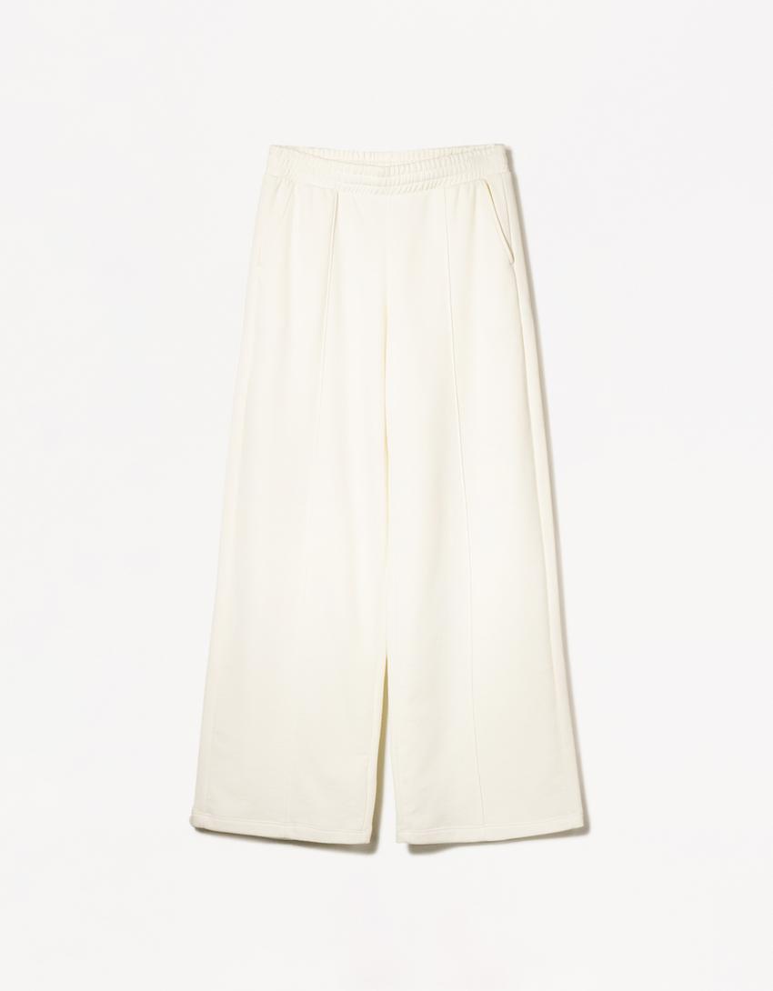 Wide Leg Hose aus Plüsch-Rohweiß-4