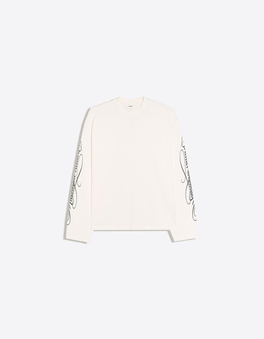 Camiseta manga larga rayas print-Blanco roto