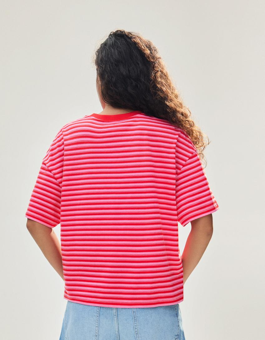 Boxy-Shirt mit Streifen-Rosa