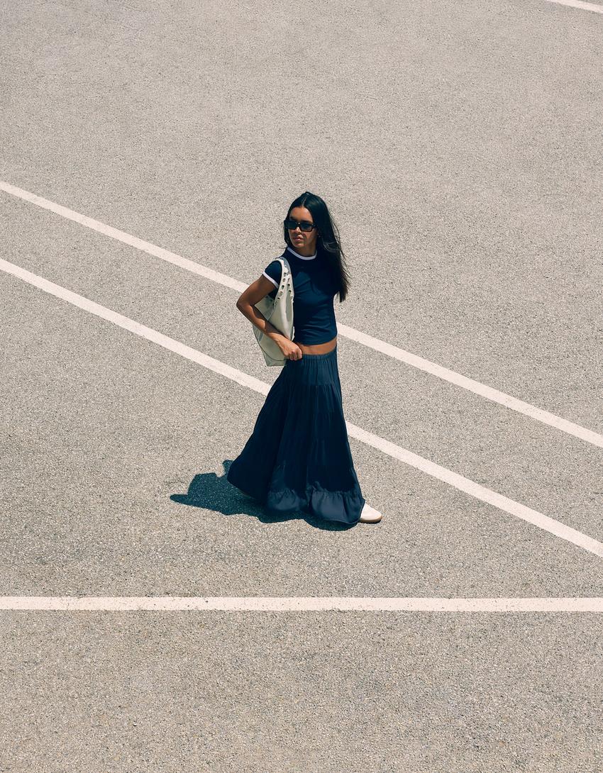 Rustic midi skirt-Navy-0