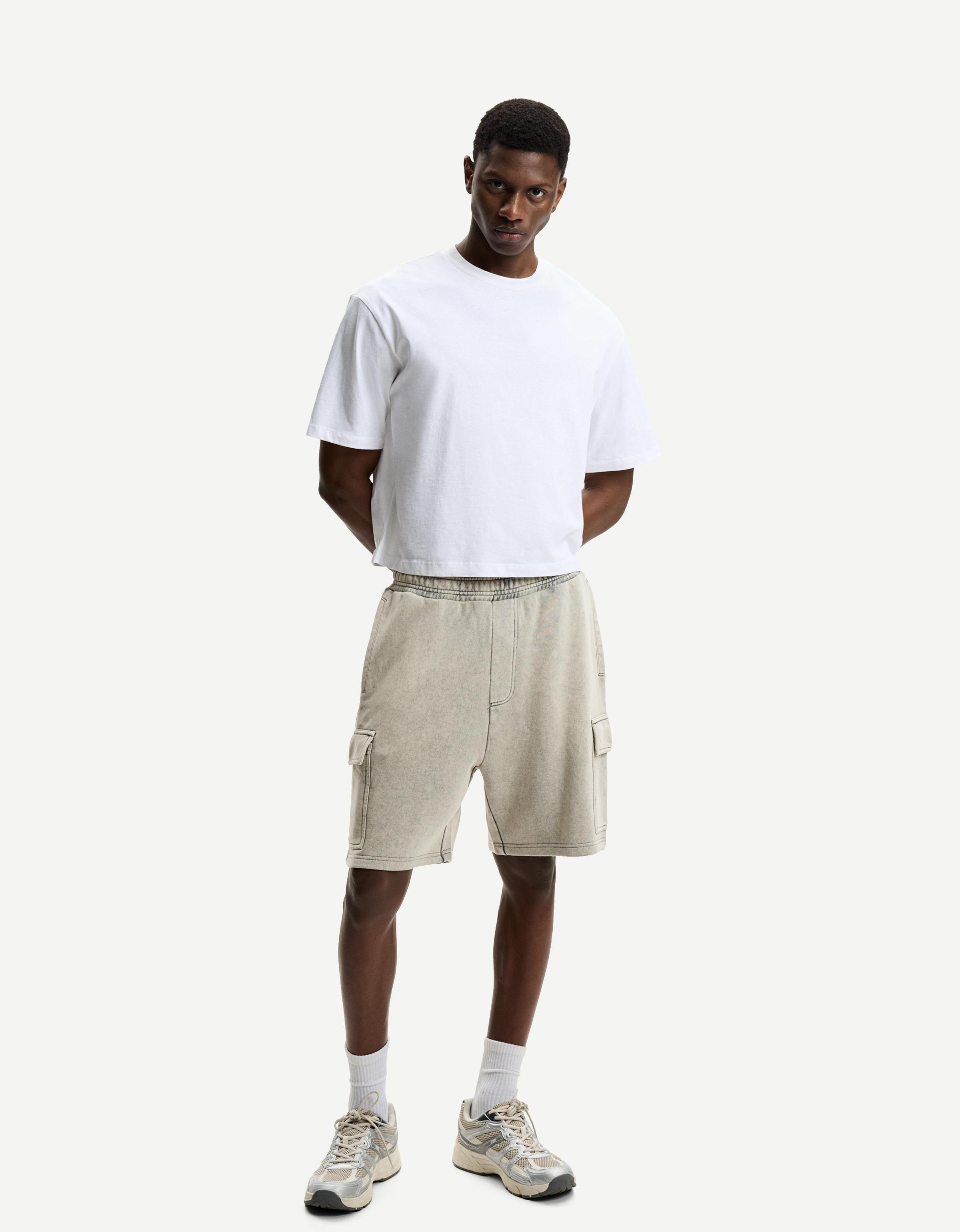 Bershka Bermuda-Frottee-Cargo Herren S Grau