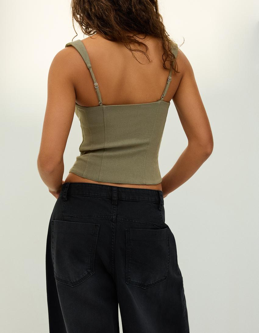 Burlesque-Top aus Bengaline-Khaki