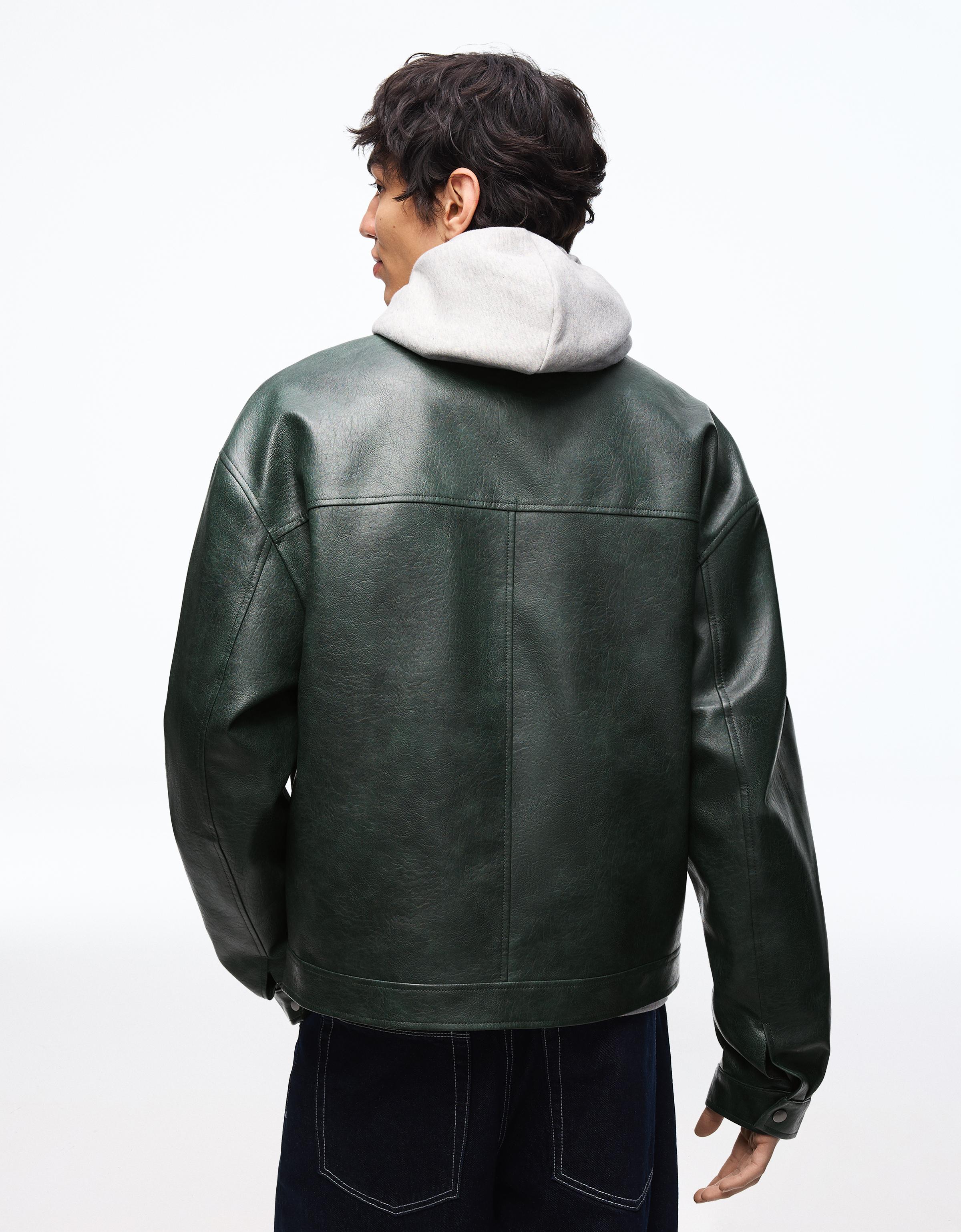 Boxy fit suni deri ceket - Görsel 24