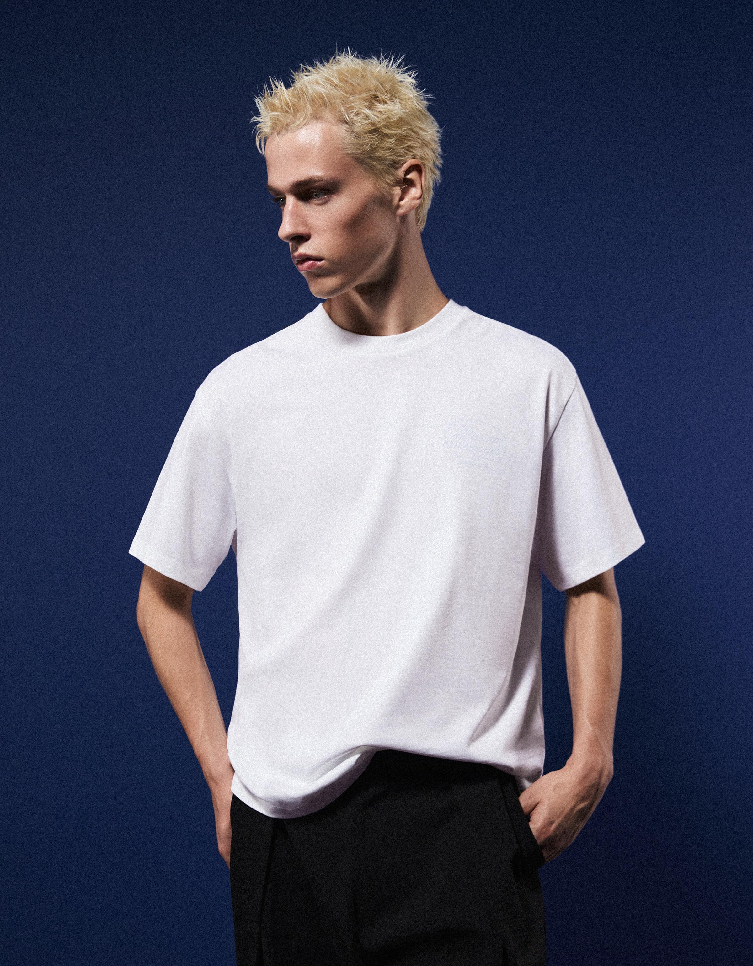 Bershka Camiseta Manga Corta Print Hombre L Blanco