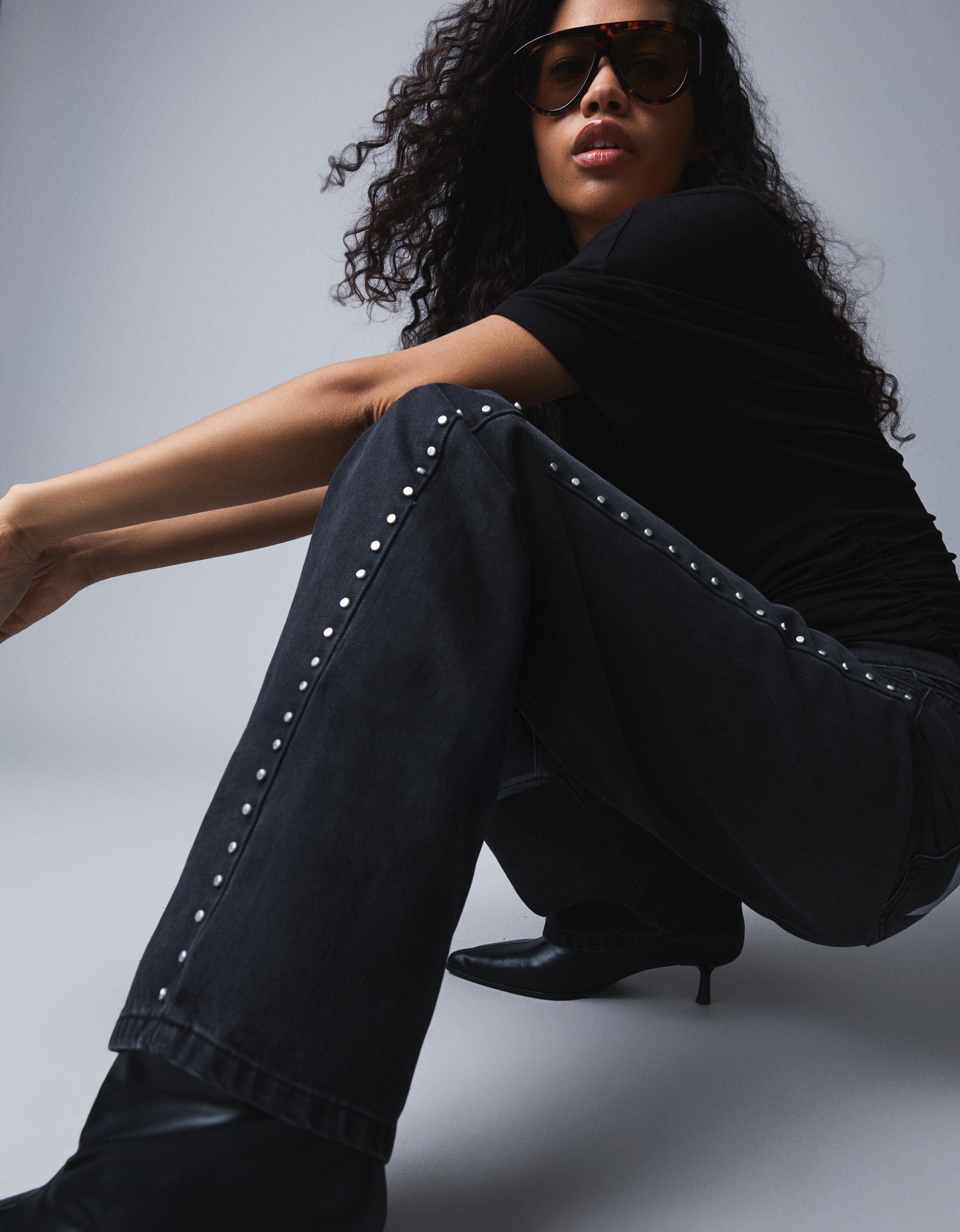 Yıldız cepli zımbalı düşük bel baggy fit jean - Görsel 6