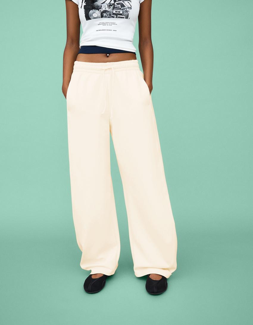 Sweatstof barrel broek-Ecru-2