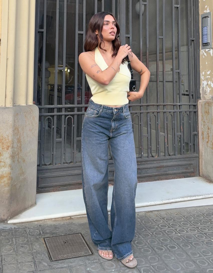 Yüksek bel barrel fit jean-Mavi