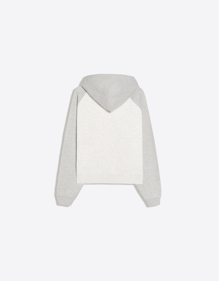 Felpa cappuccio raglan stampa-Grigio