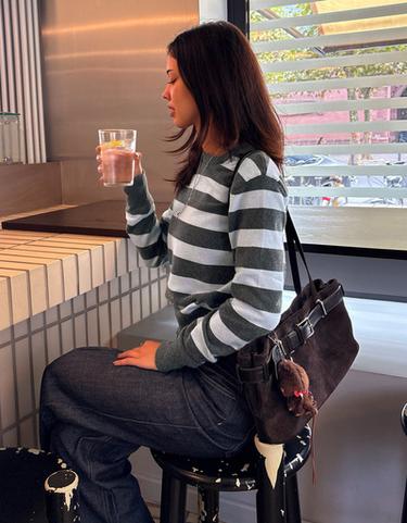 Striped fitted round neck jumper — Grey 2